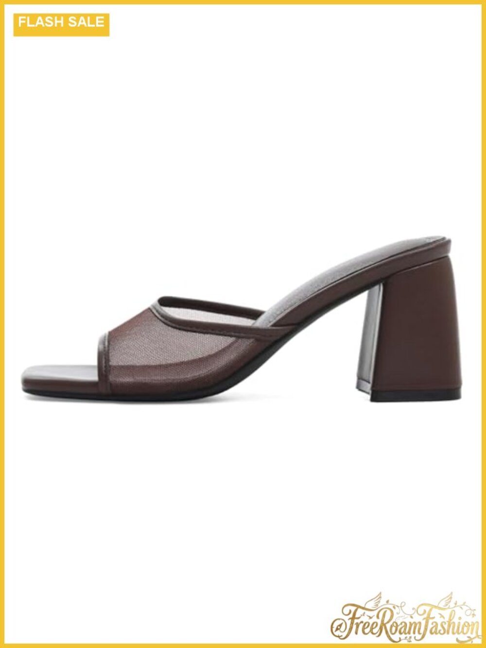 Women's Mesh Block Heel Sandals Square Toe Slip On Heels